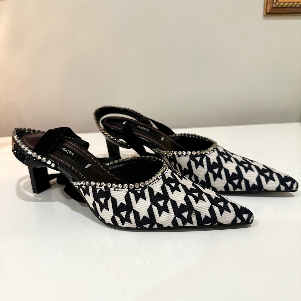 AREA Houndstooth Velvet Wrap and Crystal Black and White Kitten Heels SZ…